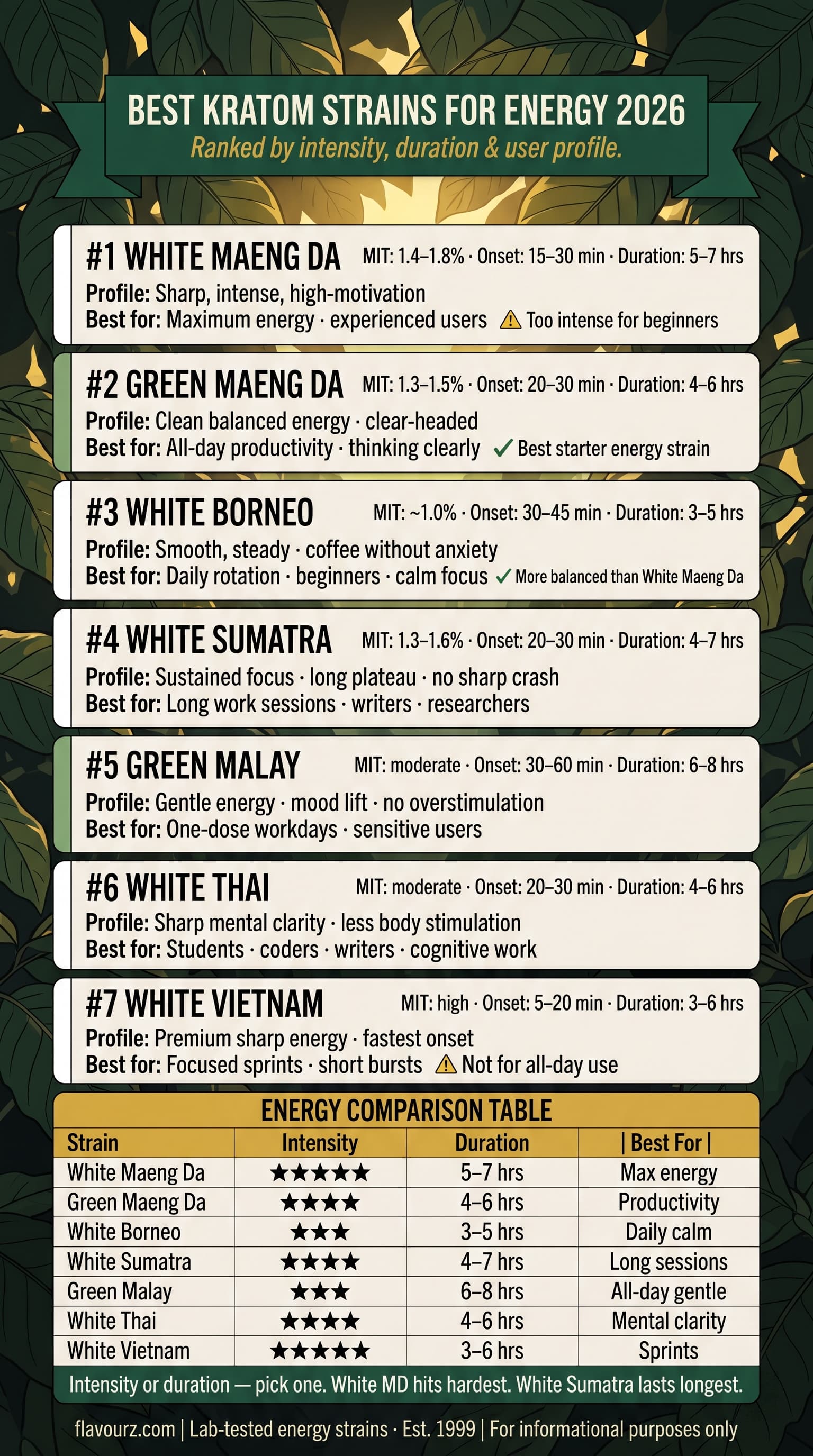 infographic for Best Kratom Strains for Energy in 2026